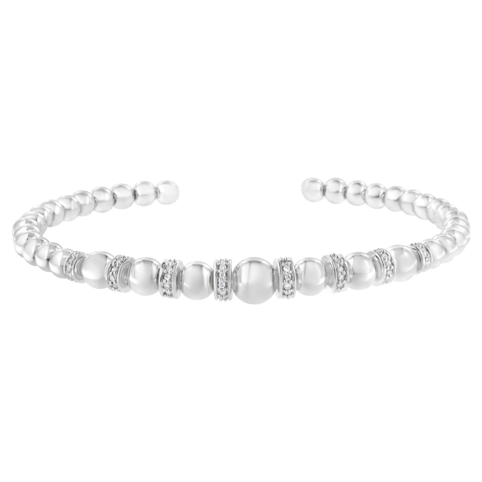 .925 Sterling Silver 1/4 Cttw Diamond Rondelle Graduated Ball Bead Cuff Bangle Bracelet (I-J color, I2-I3 clarity) - Fits wrists up to 7 1/2 inches-2