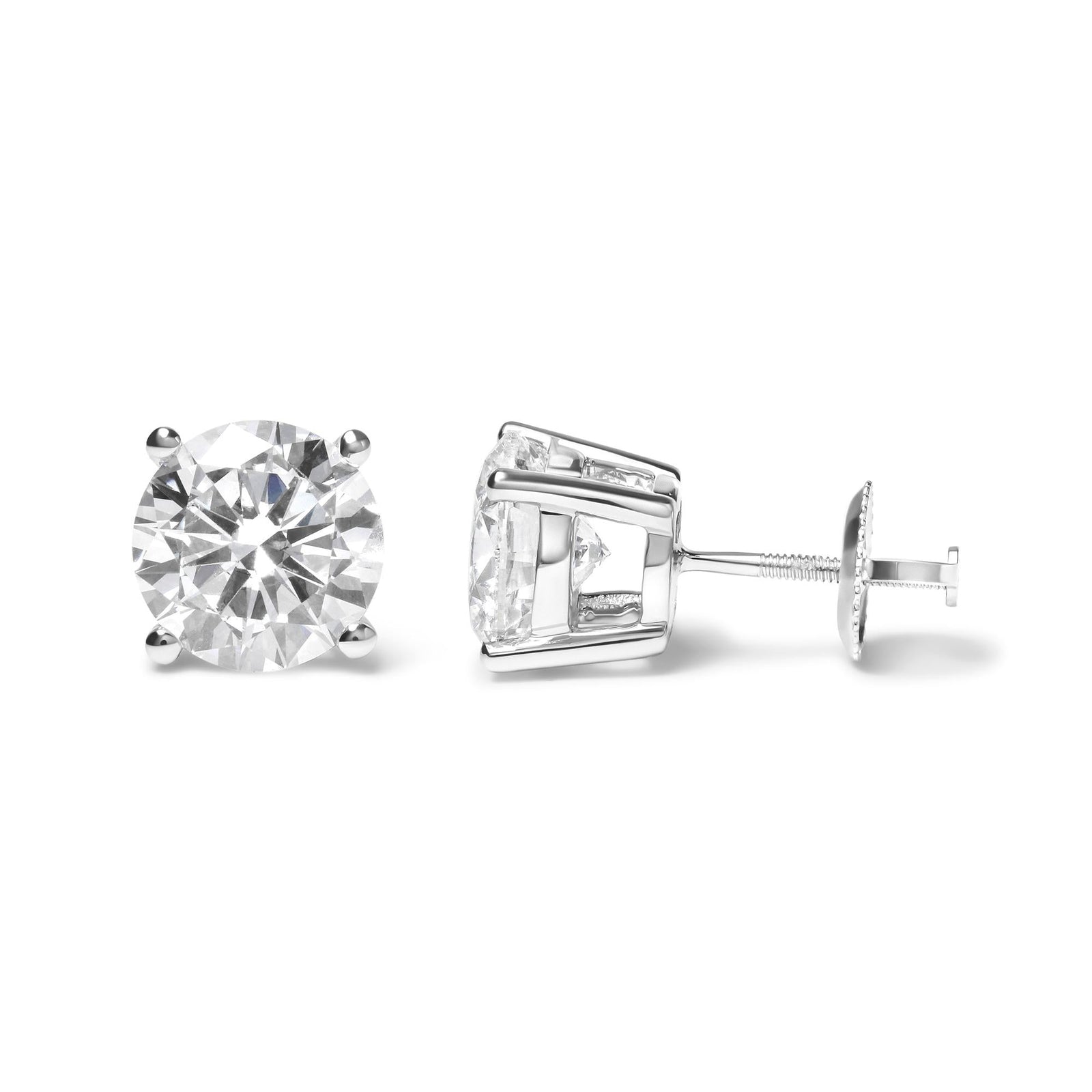 IGI Certified 14K White Gold 5.00 Cttw Round Brilliant-Cut Lab Grown Diamond Classic 4-Prong Stud Earrings with Screw Backs (F-G Color, SI1 Clarity)-2