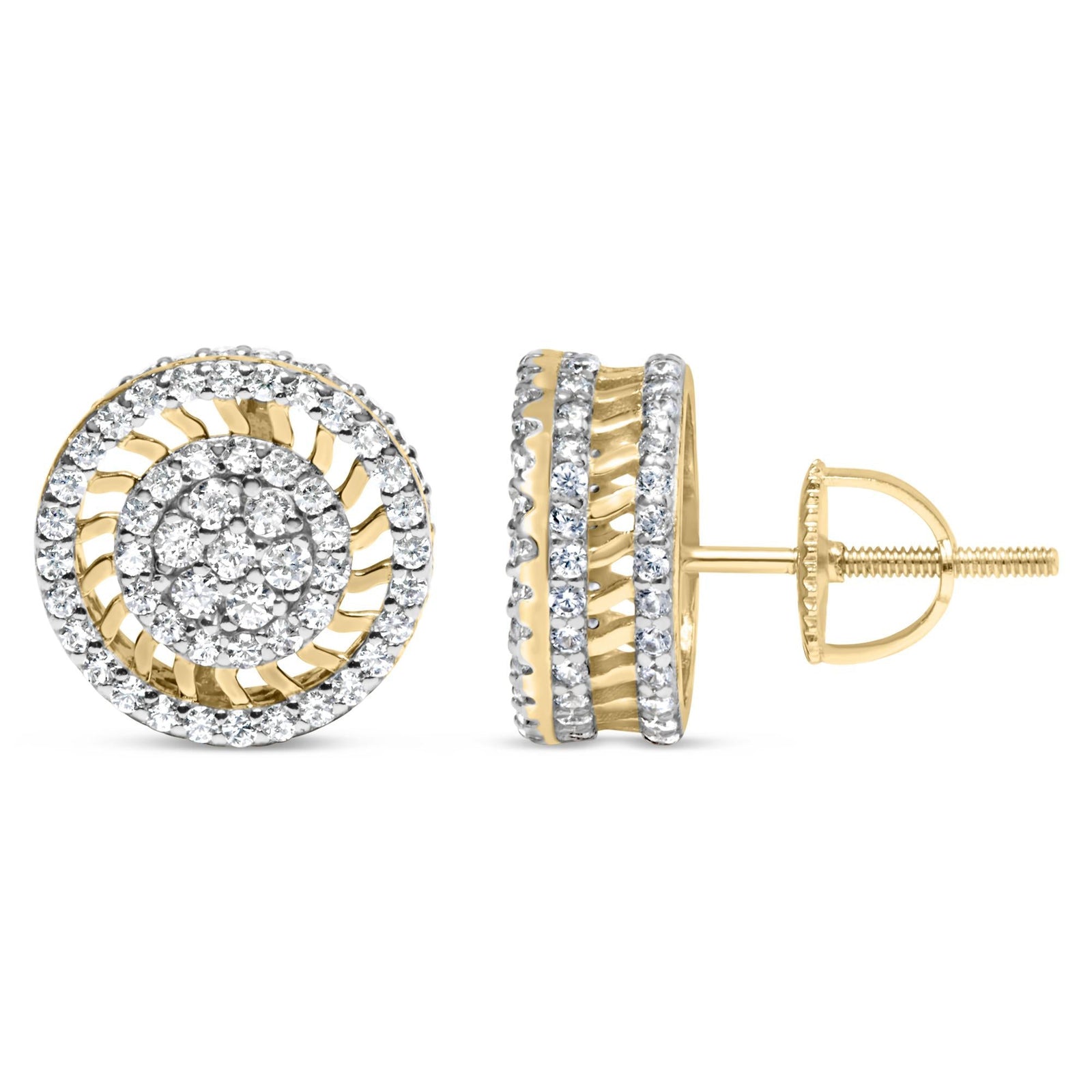 10K Yellow Gold 1.00 Cttw Diamond Halo Radiant Sunburst Stud Earrings (I-J Color, I2-I3 Clarity)-2