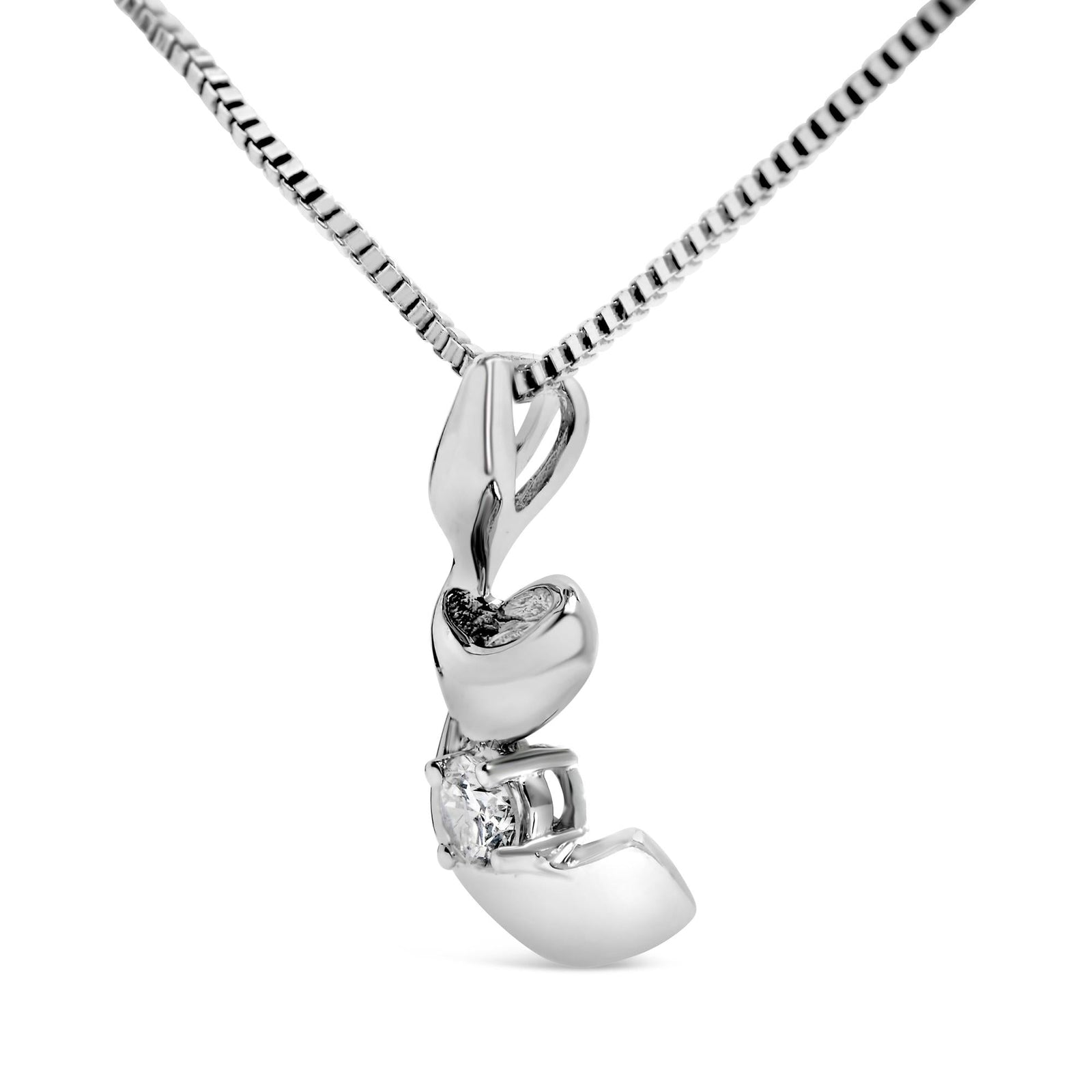 10K White Gold 1/10 Cttw Diamond Solitaire Spiral 18" Pendant Necklace (I-J Color, I2-I3 Clarity)-2