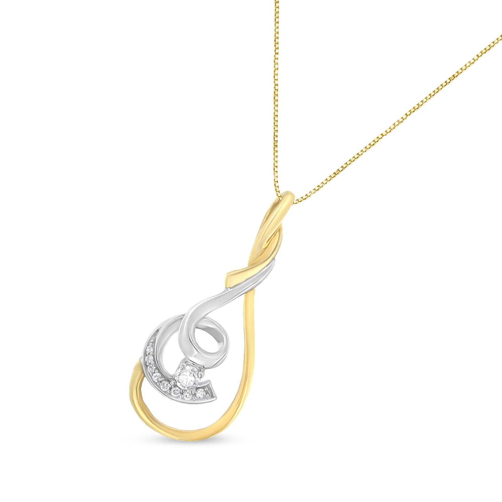 Espira 10K Two-Tone Yellow & White 1/6 Cttw Brilliant-Cut Diamond Layered Spiral 18" Pendant Necklace (H-I Color, I2-I3 Clarity)-2