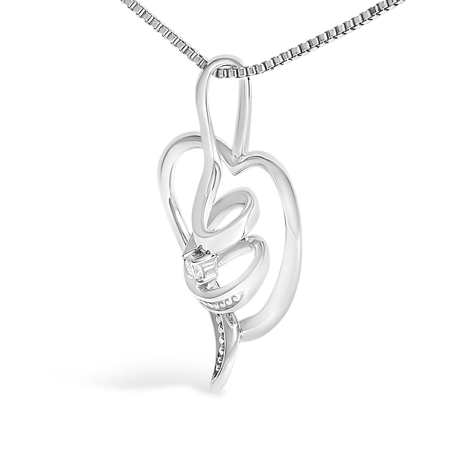 Espira 10K White Gold .03 Cttw Diamond-Accented Round-Cut Diamond Swirl Open Heart 18" Pendant Necklace (I-J Color, I2-I3 Clarity)-2