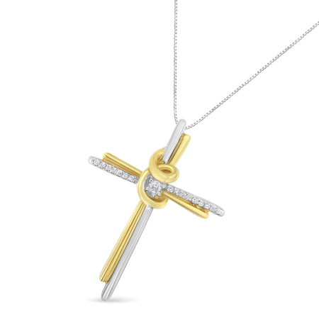Espira 10K Two-Tone Yellow & White Gold Diamond-Accented Cross 18" Pendant Necklace (J-K Color, I2-I3 Clarity)