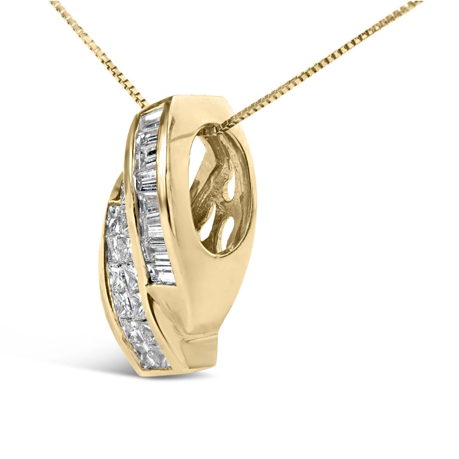 14k Yellow Gold 1 1/3 Cttw Princess and Baguette-cut Diamond Double Curved Pendant Necklace (H-I Color ,VS1-VS2 Clarity) - NO CHAIN INCLUDED-2