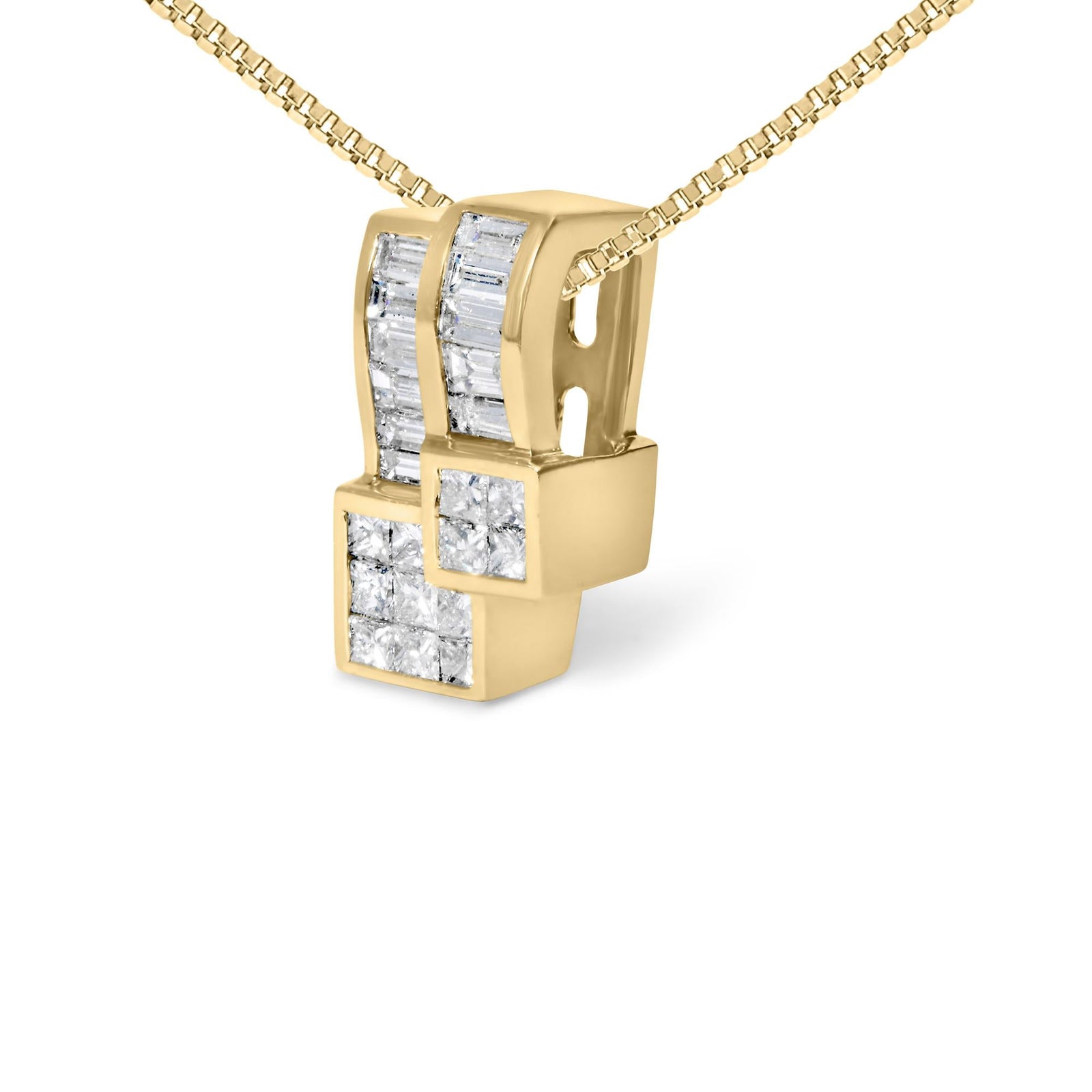 14K Yellow Gold 1 1/2 cttw Princess and Baguette Cut Diamond Geometric Pendant Necklace (H-I Color, VS1-VS2 Clarity)-2