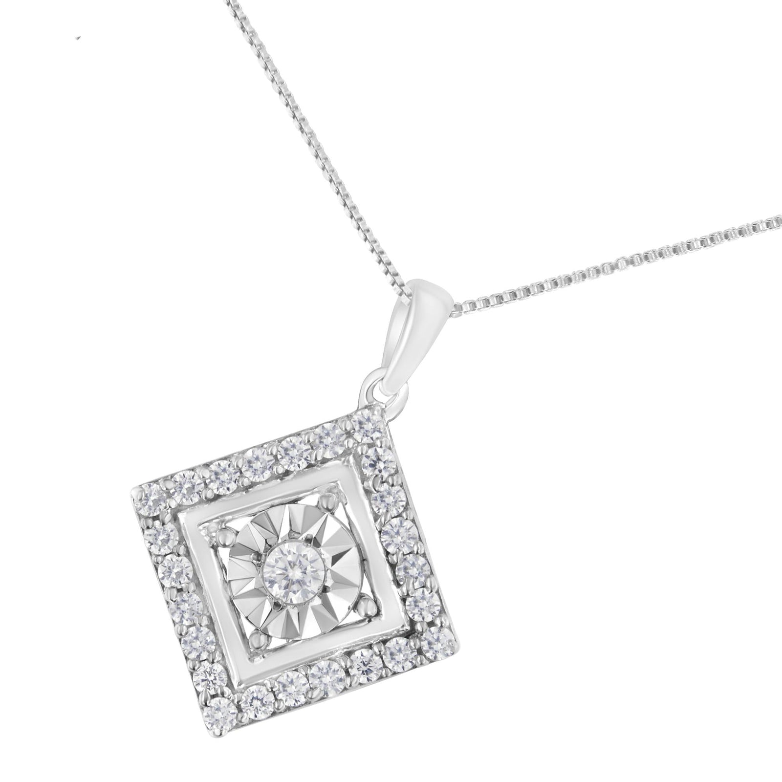 10KT White Gold 1/2 cttw Diamond Square Pendant Necklace (I-J Color, I2-I3 Clarity)-2