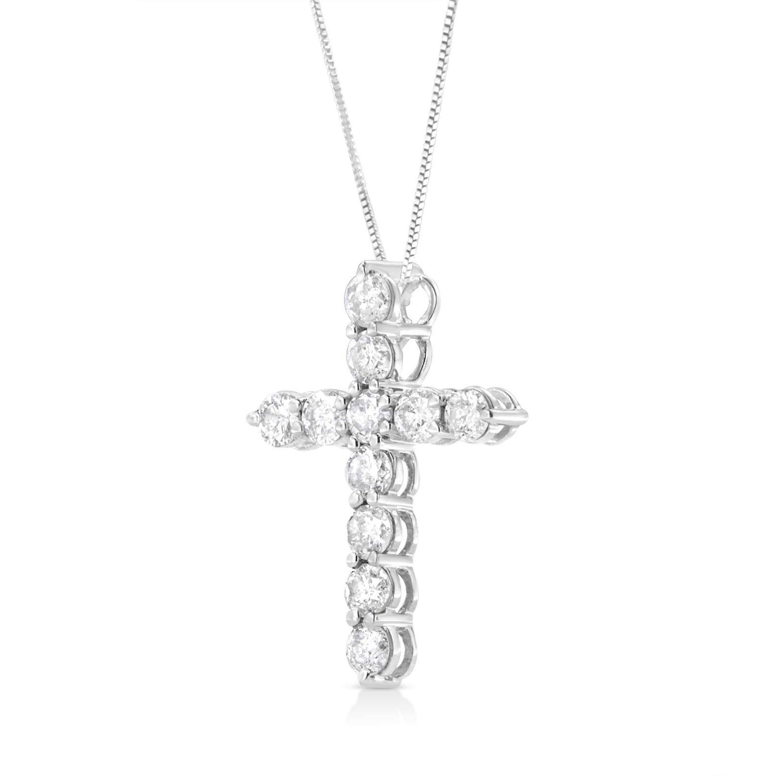 .925 Sterling Silver 1.0 Cttw Prong Set Round-Cut Diamond Cross 18" Pendant Necklace (I-J Color, I2-I3 Clarity)-2