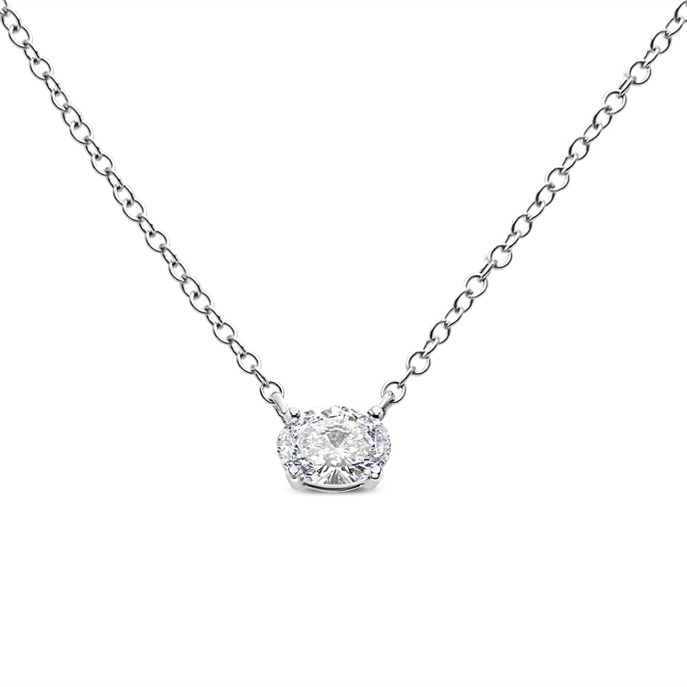 14K White Gold 1/2 Cttw Lab Grown Oval Shape Solitaire Diamond East West 18" Pendant Necklace (E-F Color, VS1-VS2 Clarity)-2