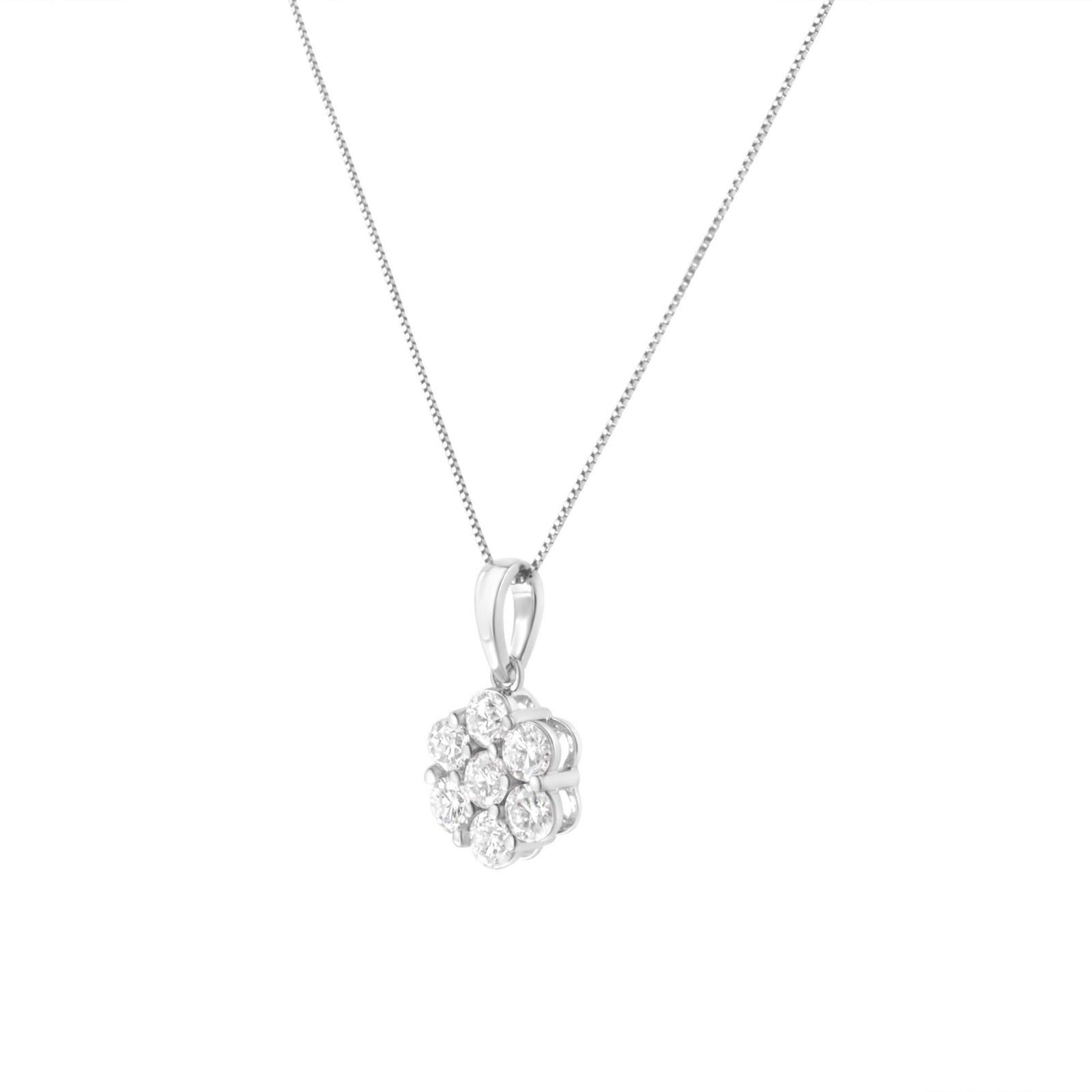 14K White Gold 2.00 Cttw Brilliant Round-Cut Diamond 7 Stone Flower Cluster 18" Pendant Necklace (H-I Color, SI2-I1 Clarity)-2