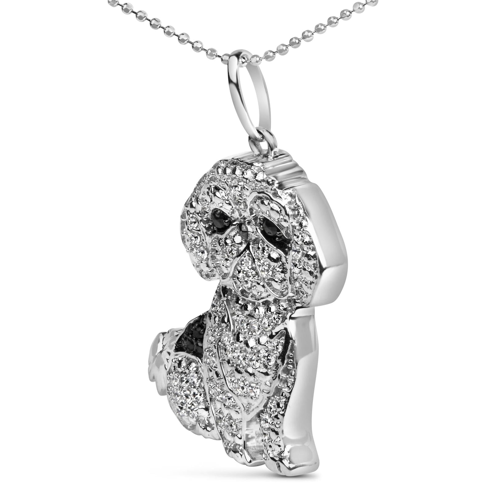 .925 Sterling Silver 1/2 Cttw White and Black Diamond Shih Tzu Dog 18" Pendant Necklace (I-J Color, I2-I3 Clarity)-2
