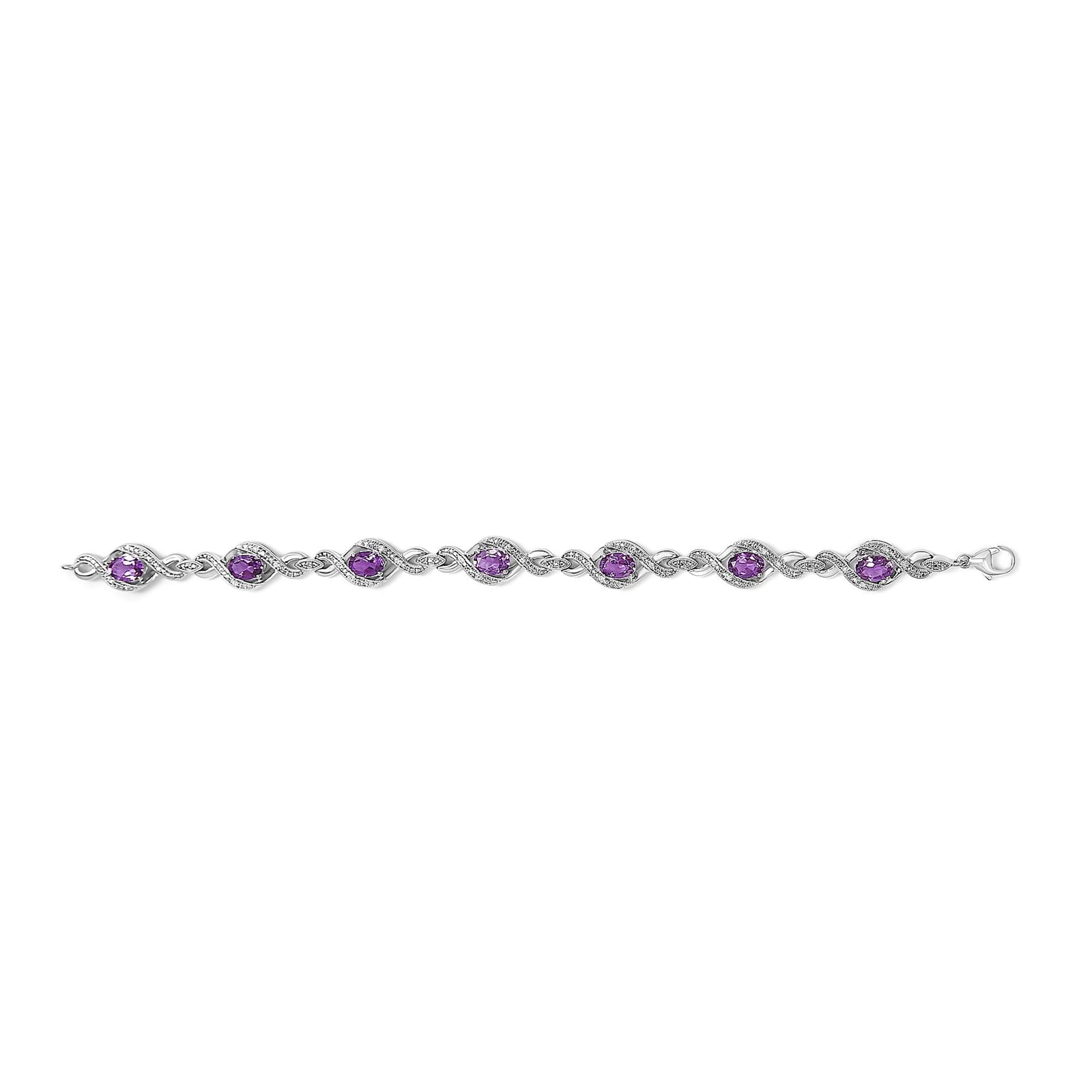 .925 Sterling Silver 1/10 Cttw Natural Round Diamond and 7X5MM Oval Amethyst Cross Tennis Bracelet (I-J Color, I1-I2 Clarity) - 7"-2