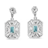 .925 Sterling Silver 7x5MM Emerald Shape Blue Topaz and Diamond Accent Art Deco Halo Style Drop and Dangle Earrings (I-J Color, I1-I2 Clarity)-2