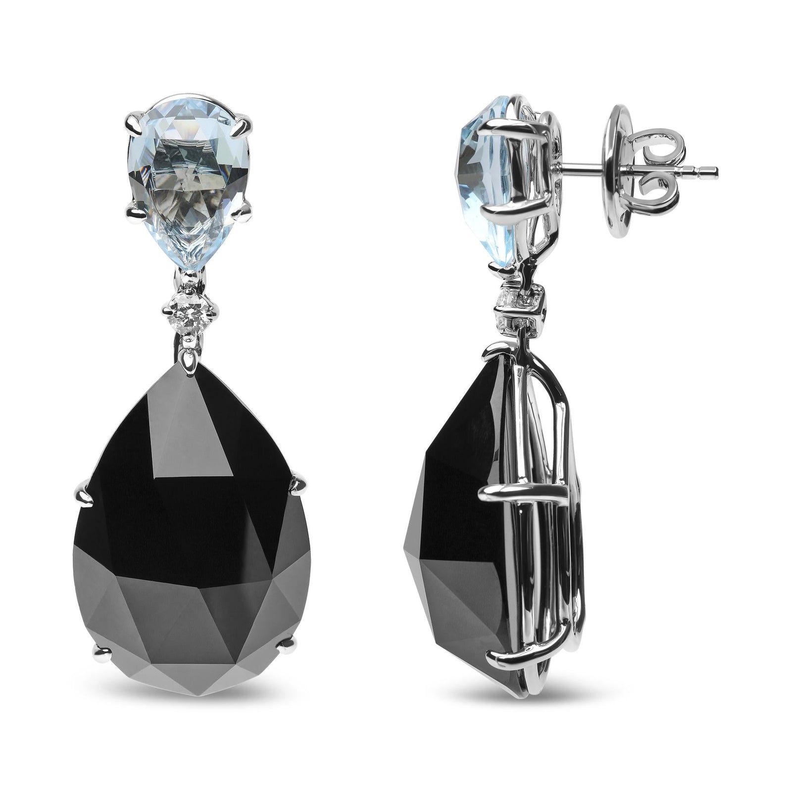 18K White Gold 1/5 Cttw Diamond with Pear Cut Sky Blue Topaz and Pear-Cut Black Onyx Gemstone Dangle Earring (G-H Color, SI1-SI2 Clarity)-2