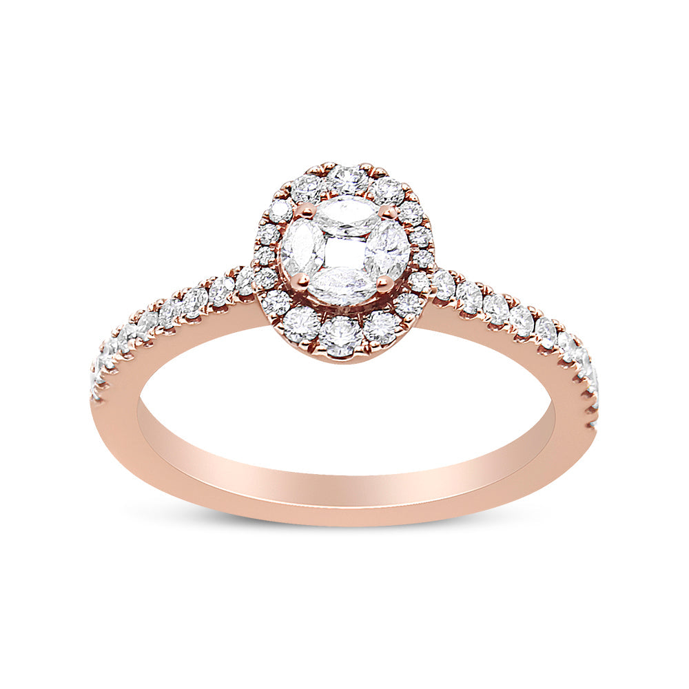 18K Rose Gold 1/2 Cttw Composite Marquise Composite Diamond Oval Shaped Halo Engagement Ring (F-G Color, VS1-VS2 Clarity)-2