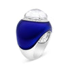 18K White Gold 14mm White Quartz and 1/5 Cttw Diamond Halo with Blue Enamel Dome Ring (F-G Color, VS1-VS2 Clarity)-2