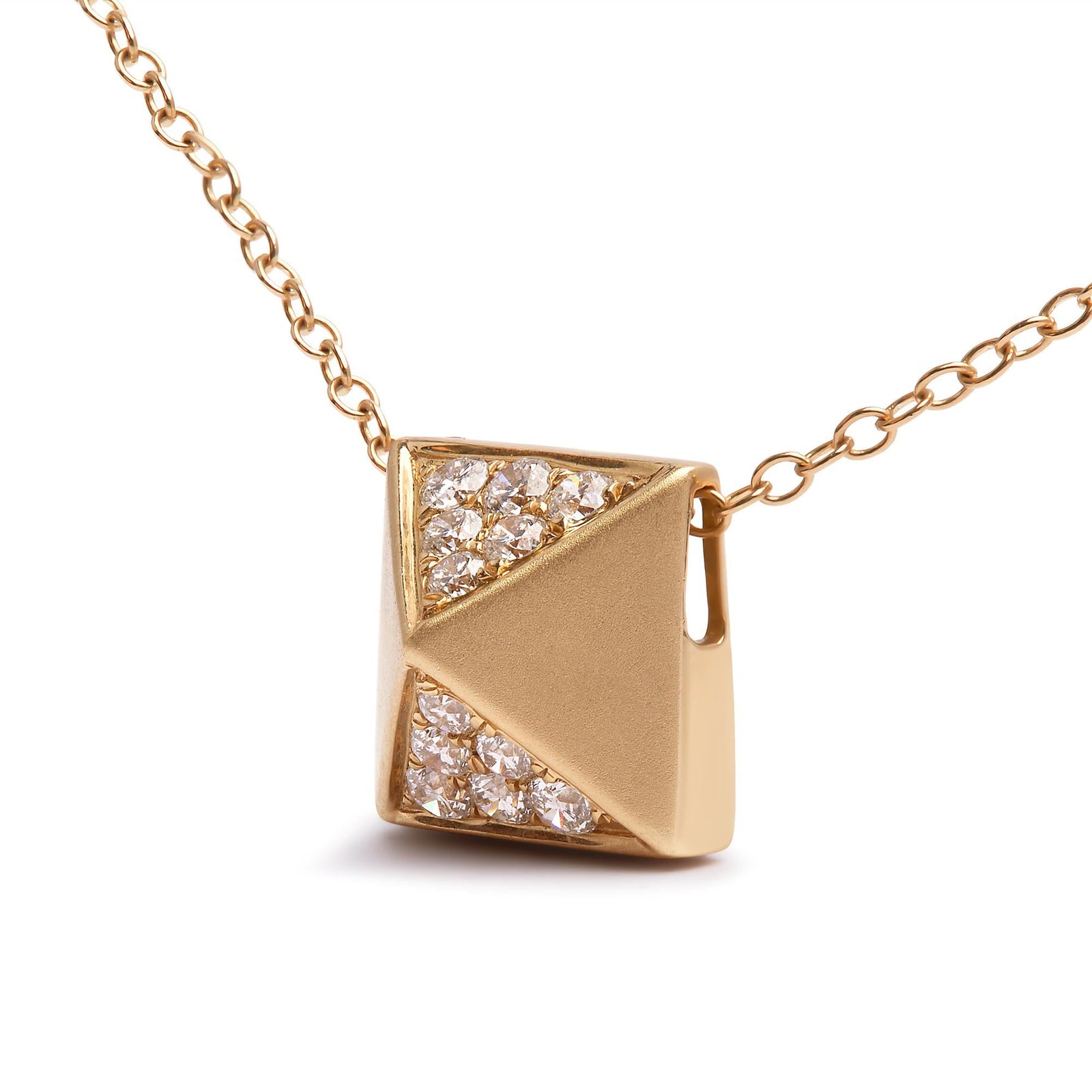 14K Yellow Gold 1/4 Cttw Diamond Matte Finished Pyramid Pendant Necklace (G-H Color, SI1-SI2 Clarity) - 18 Inches-2