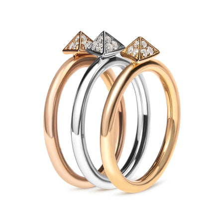 14K Tri Color Gold 1/3 Cttw Diamond Pyramid Stackable Band Ring Set (G-H Color, SI1-SI2 Clarity) - Size 7