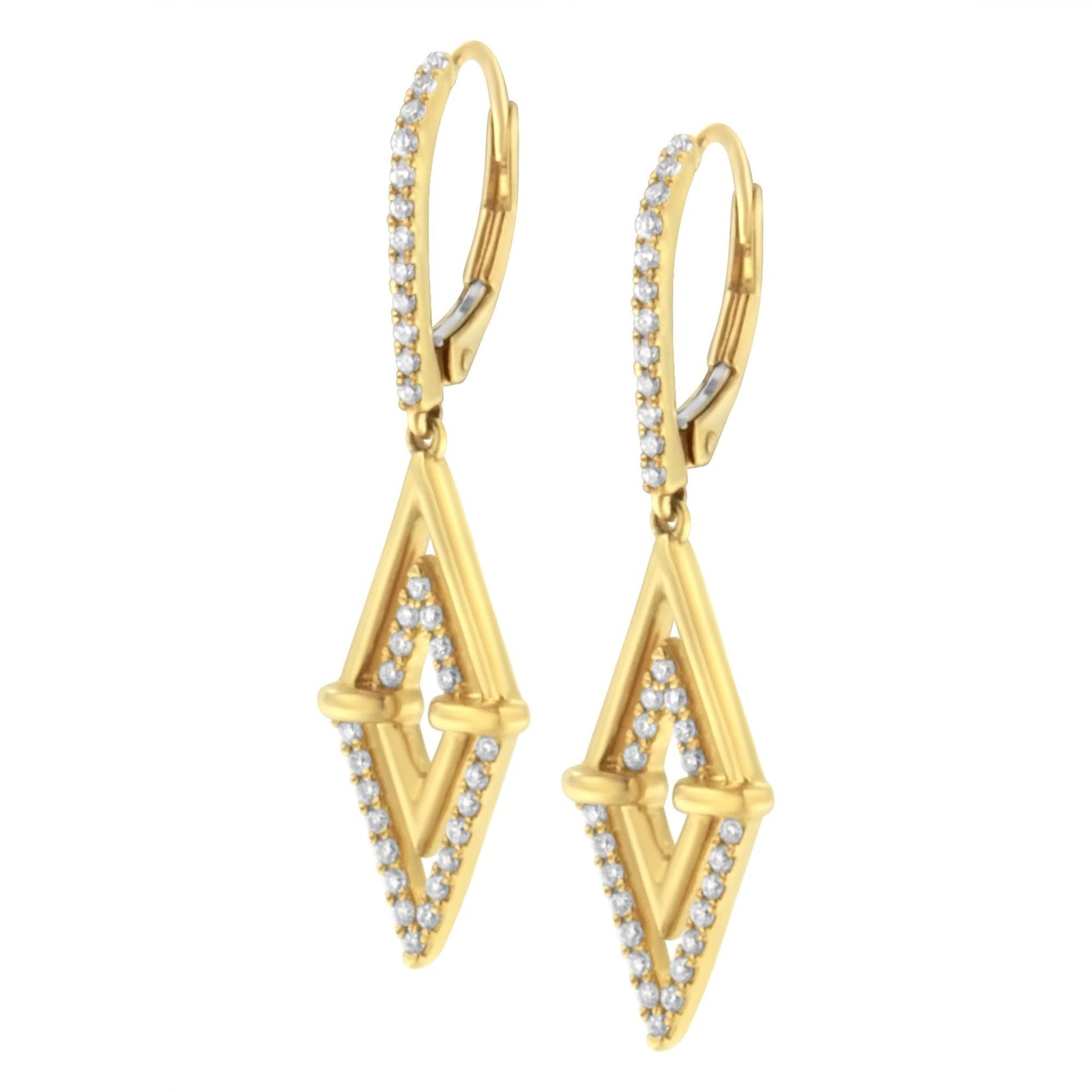 14K Yellow Gold 3/8 Cttw Double Triangle Drop and Dangle Diamond Earrings (G-H Color, SI1-SI2 Clarity)-2