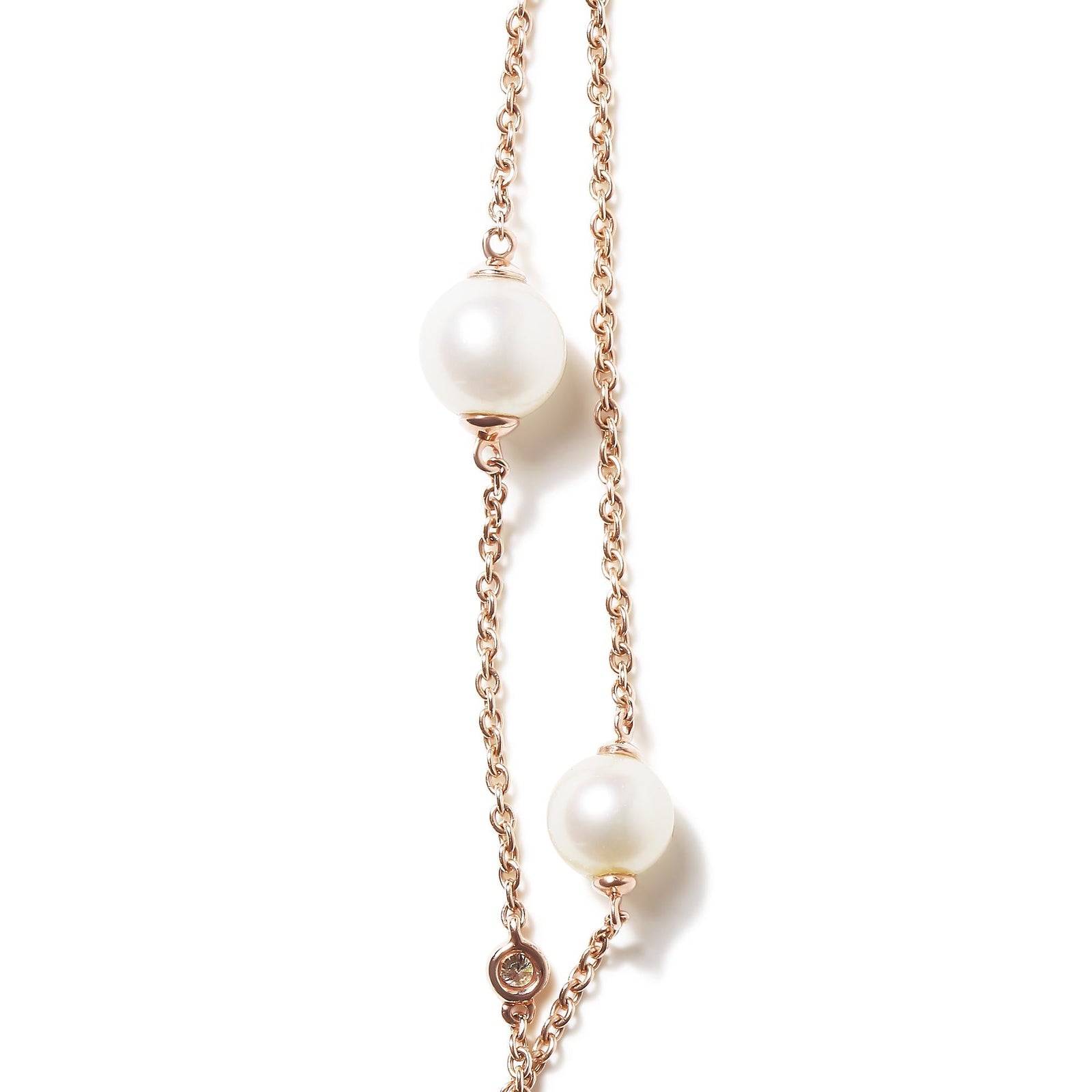 18K Rose Gold 1/2 Cttw Diamond and Freshwater Pearl Double Strand Station Necklace  (G-H Color, SI1-SI2 Clarity) - Adjustable up to 16" to 20"-2