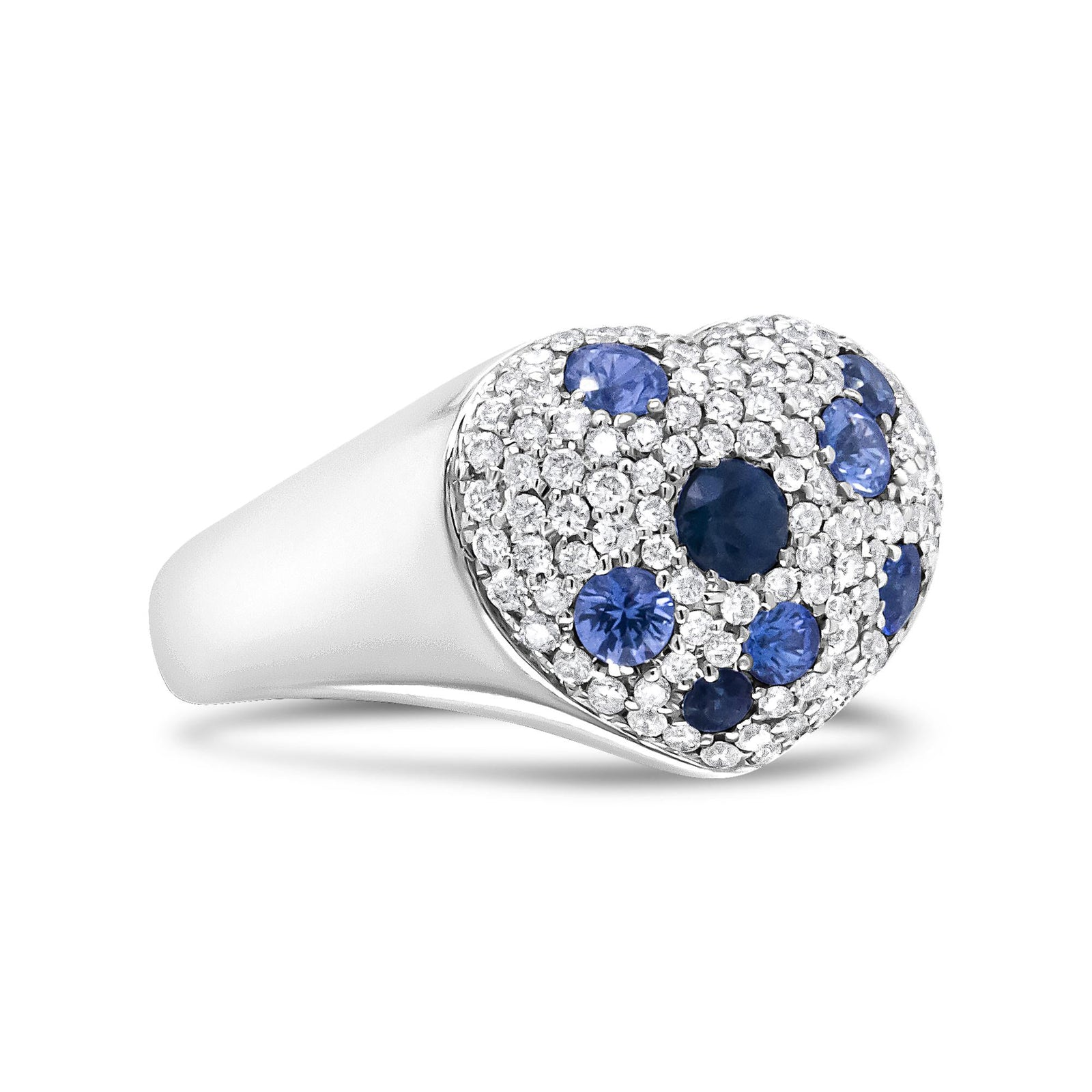 18K White Gold Blue Sapphire and 5/8 Cttw Diamond Cluster Heart Shaped  Ring (F-G Color, VS1-VS2 Clarity)-2