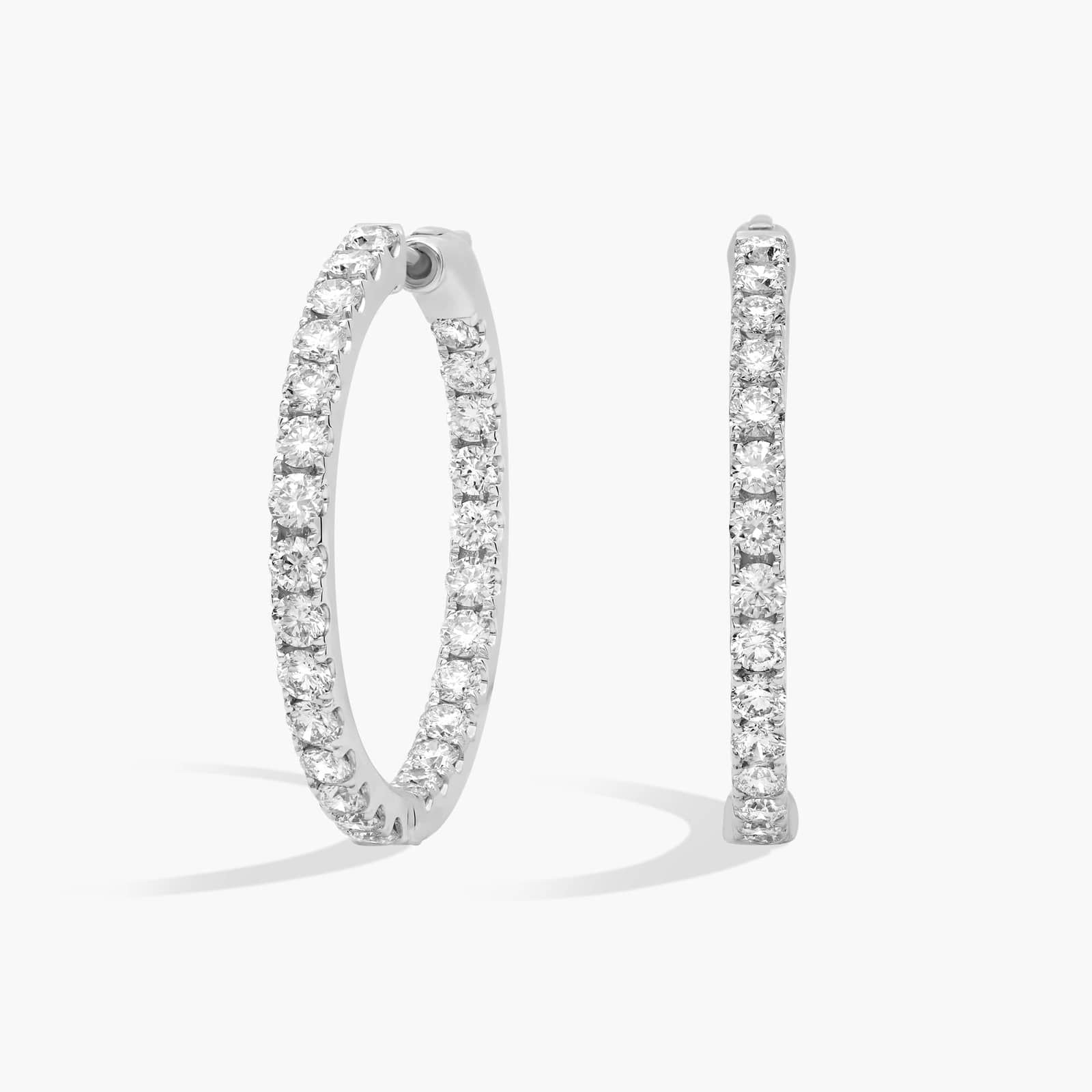 AGI Certified Inside Out 3 CTW Round Lab Grown Diamond 1" Hoop Earrings in 14K White Gold Overlay-0