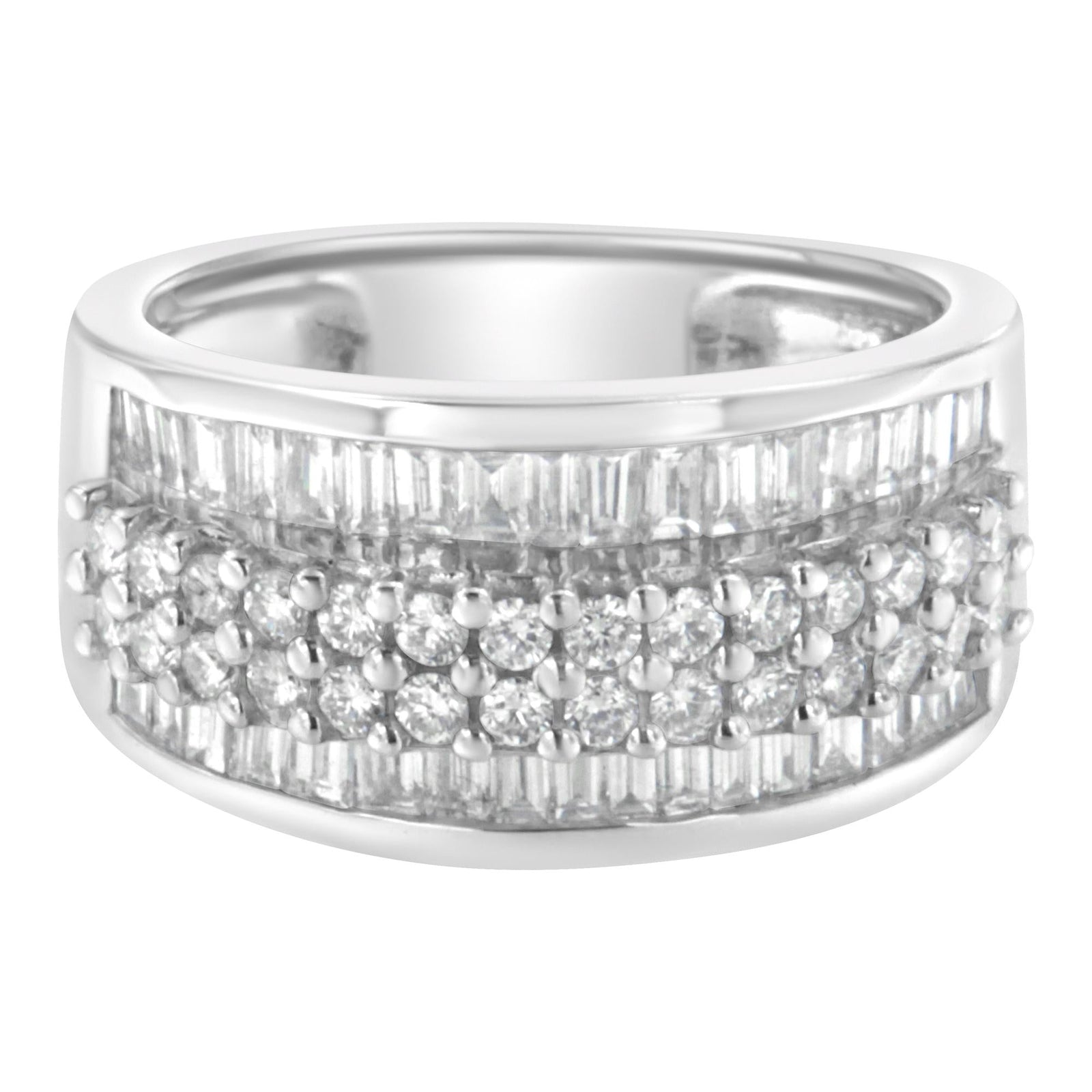 14K White Gold Round and Baguette Diamond Ring (1 1/2 Cttw, F-G Color, SI1-SI2 Clarity)-3