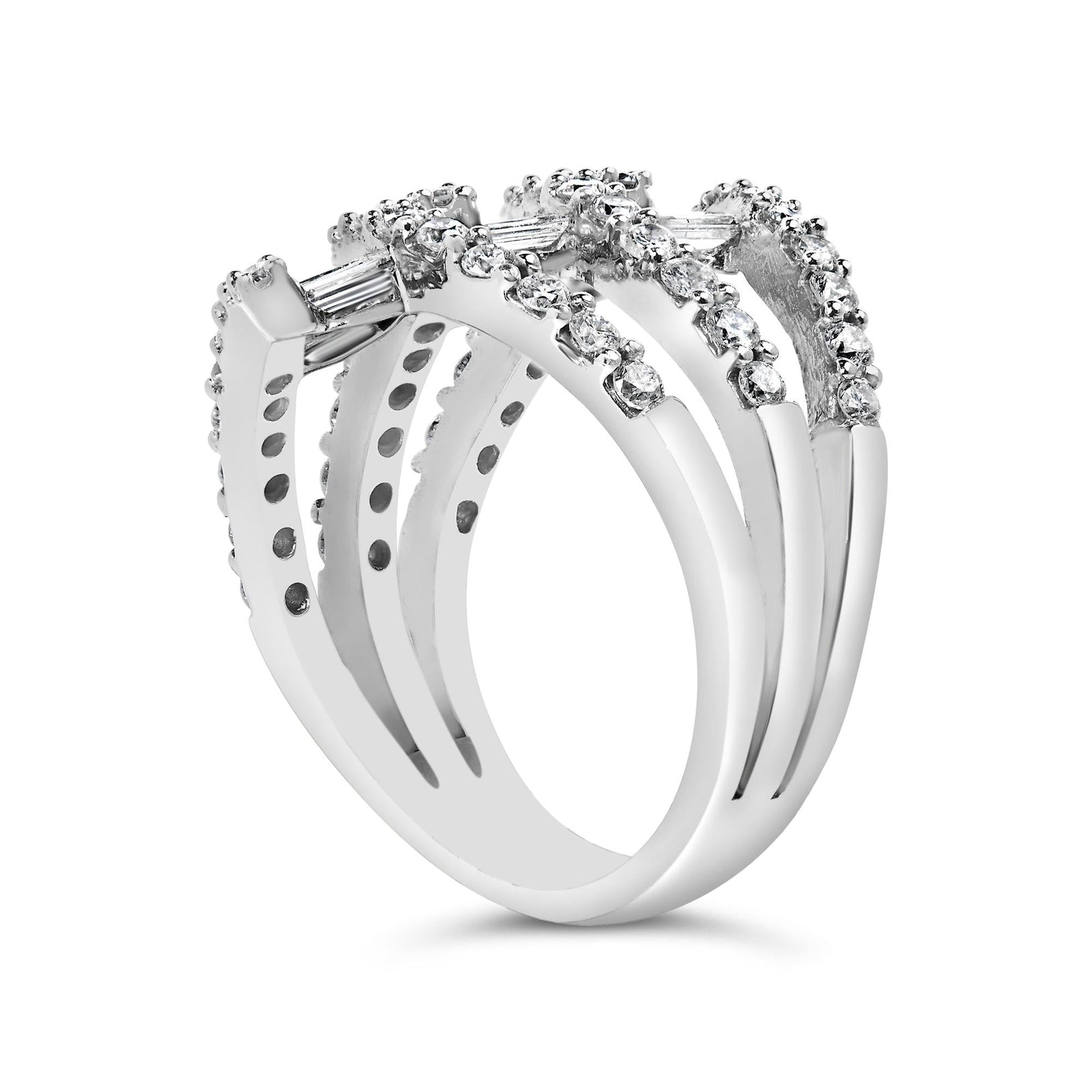 18K White Gold 1 3/4 Cttw Diamond Multi Crossover and Split Shank Cocktail Ring-3