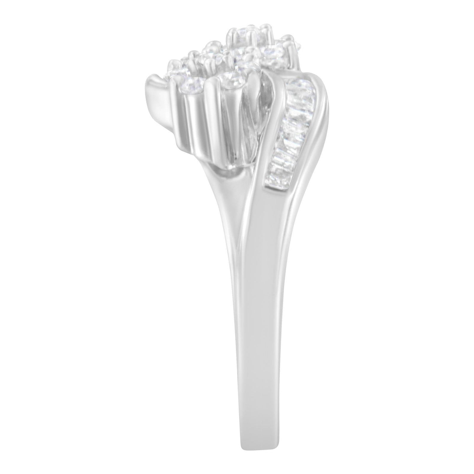 14K White Gold Round and Baguette Diamond Bypass Ring (1/2 cttw, H-I Color, I1-I2 Clarity)-3