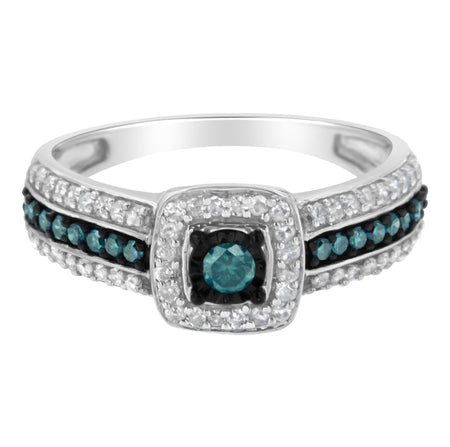 .925 Sterling Silver Treated Blue Miracle-Set Diamond Engagement Ring (1/2 Cttw, J-K Color, I1-I2 Clarity)