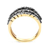 14K Yellow Gold Plated .925 Sterling Silver 1 3/4 Cttw Treated Black and White Alternating Diamond Multi Row Band Ring (Black / I-J Color, I2-I3 Clarity)-3
