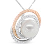 14K Rose and White Gold 3/8 Cttw Pave Diamond and 9mm Round Pearl Spiral Openwork 18" Pendant Necklace- (H-I Color, VS1-VS2 Clarity)-3