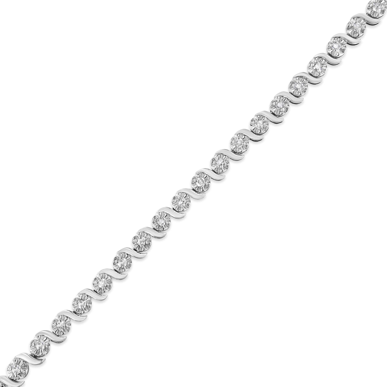 .925 Sterling Silver 1.0 Cttw Diamond Spiral Wave Curved-Link 7" Tennis Bracelet (I-J Color, I3 Clarity)-3
