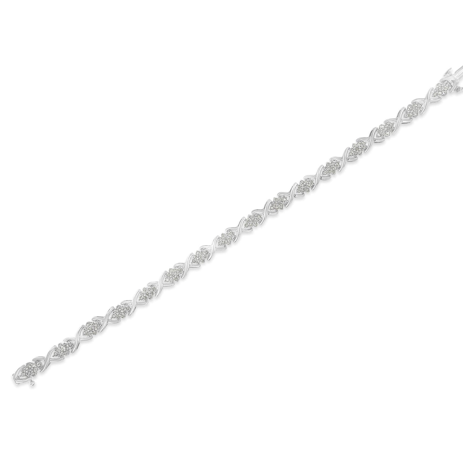 .925 Sterling Silver 1-1/2 Cttw Diamond Cluster X Link 7" Tennis Bracelet (I-J color, I3 clarity)-3