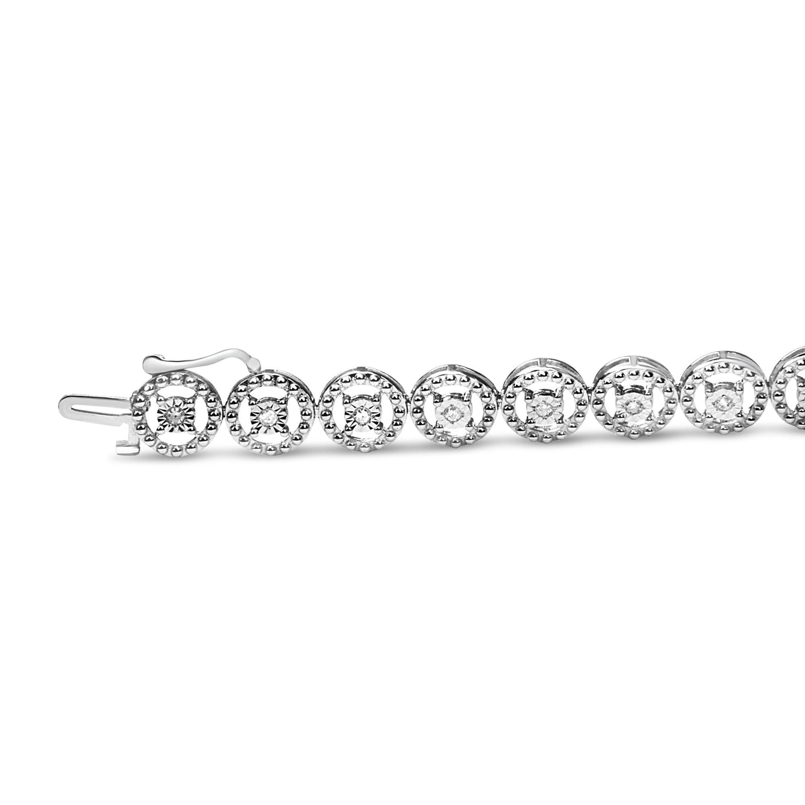 .925 Sterling Silver 1/2 Cttw Diamond Nested Circle Miracle Set Open Wheel 7" Fashion Link Bracelet (I-J Color, I3 Clarity)-3