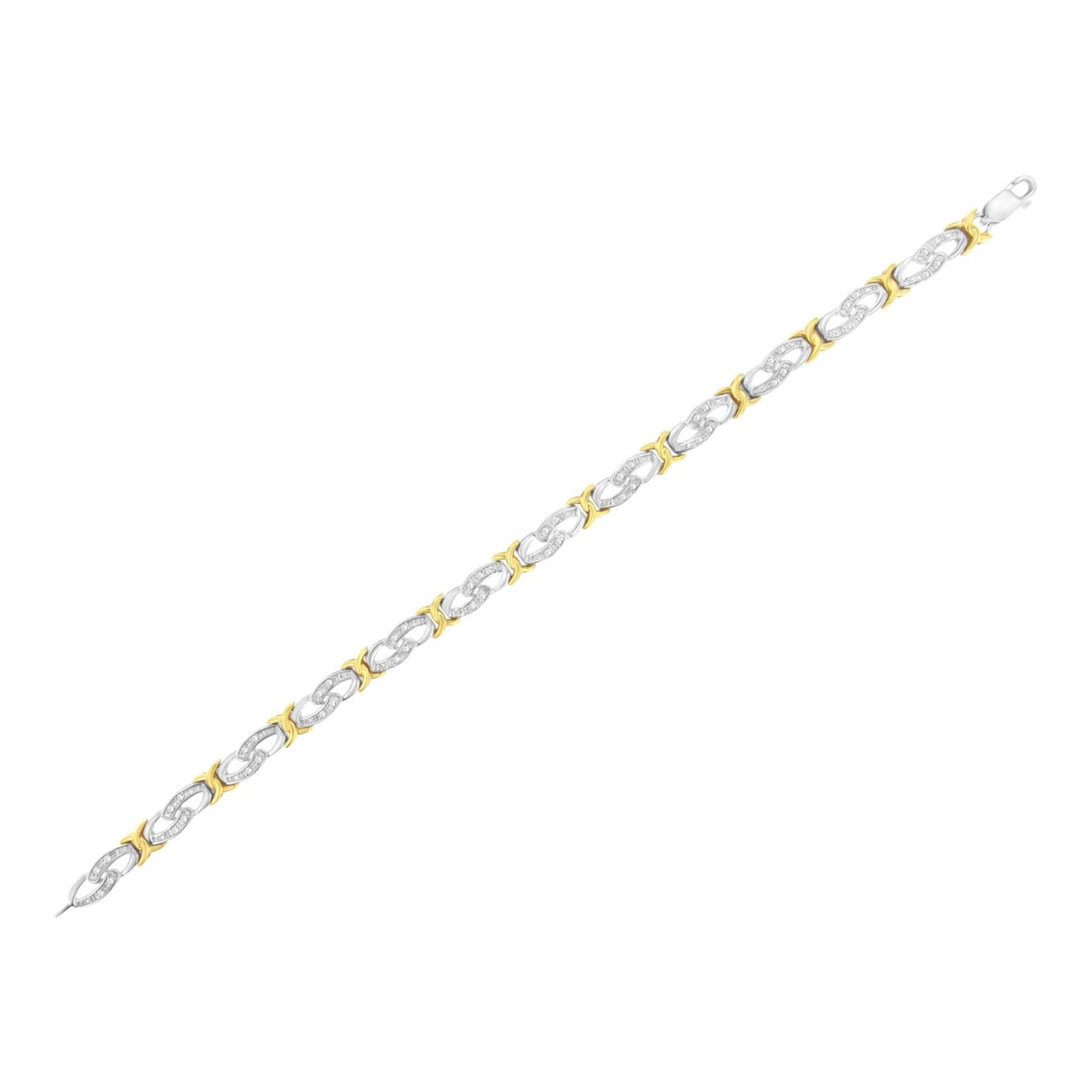 10k Yellow Gold Plated Sterling Silver 1/4 cttw Diamond Infinity and X Link Bracelet (I-J Clarity, I2-I3 Color) - Size 7.25"-3