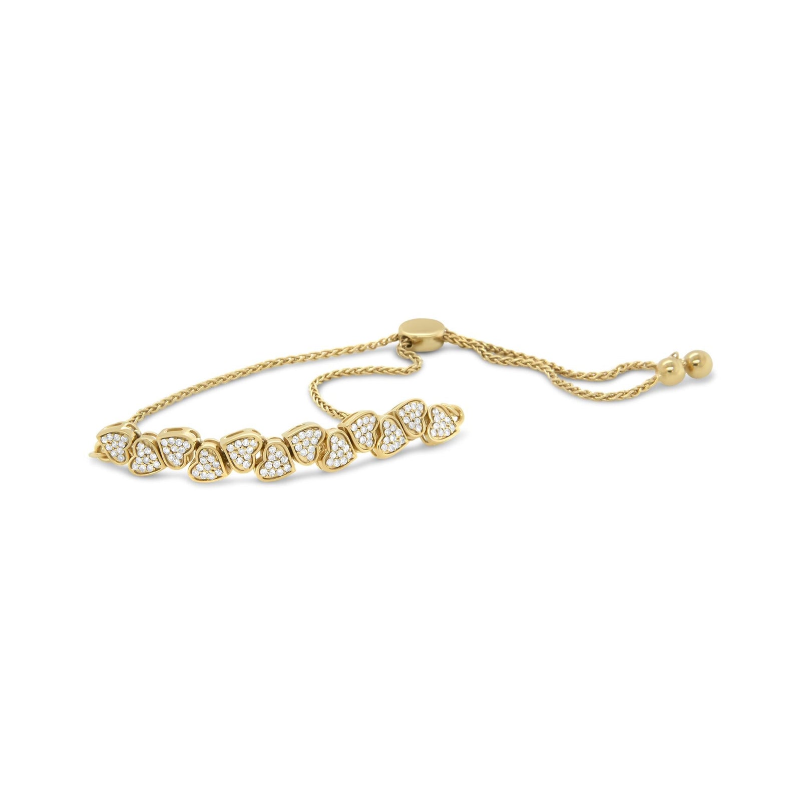 Yellow Gold Plated .925 Sterling Silver 1/2 Cttw Diamond Sideways Hearts Bolo Bracelet (H-I Color, I1-I2 Clarity) - 4”-10” Adjustable-3