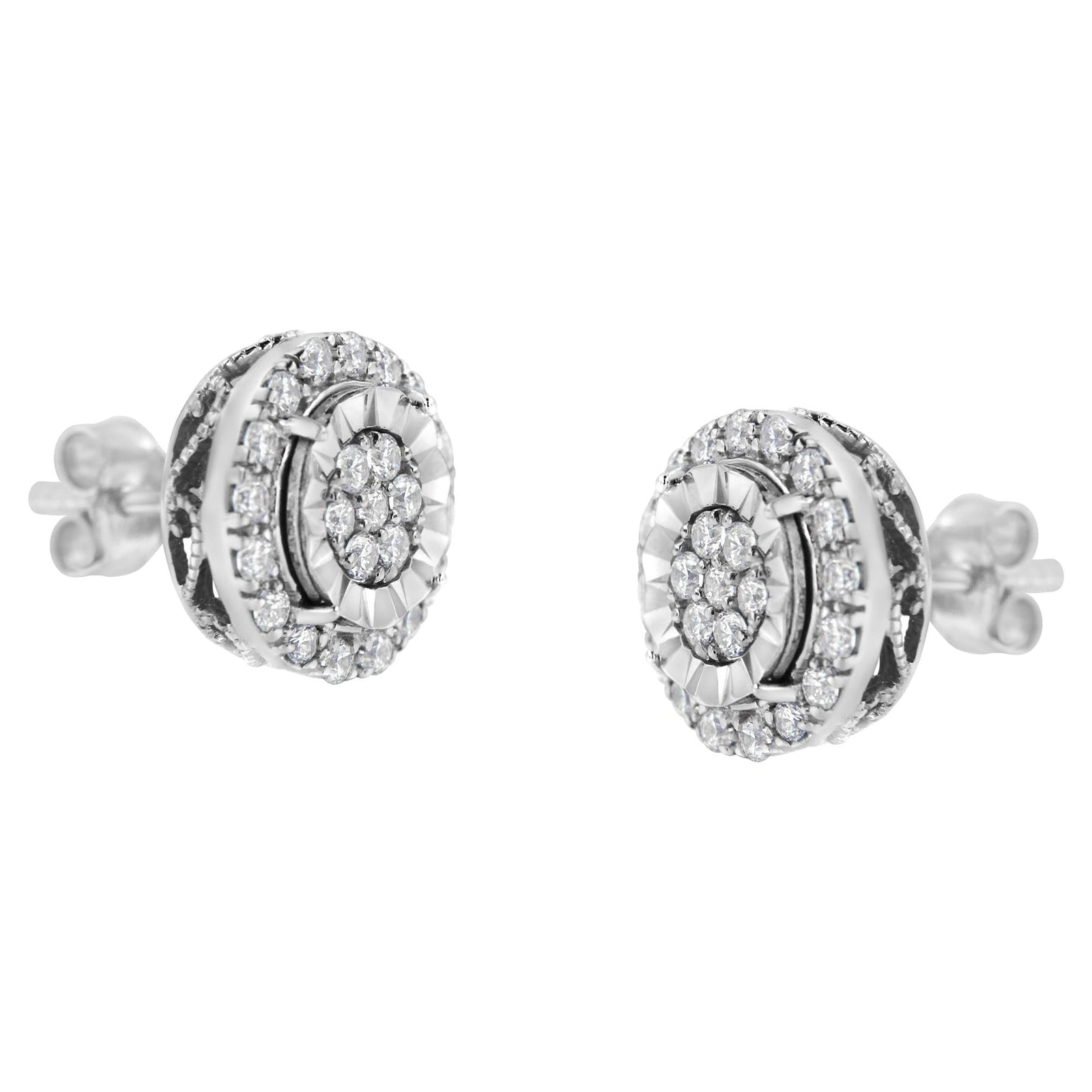 Sterling Silver Diamond Cluster Earrings (1 cttw, I-J Color, I2-I3 Clarity)-3