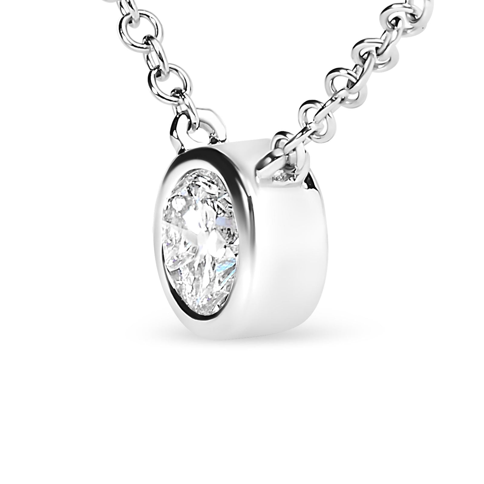 10K White Gold 1/2 Carat Round Brilliant-Cut Diamond Modern Bezel-Set Solitaire 16"-18" Pendant Necklace (H-I Color, SI2-I1 Clarity)-3