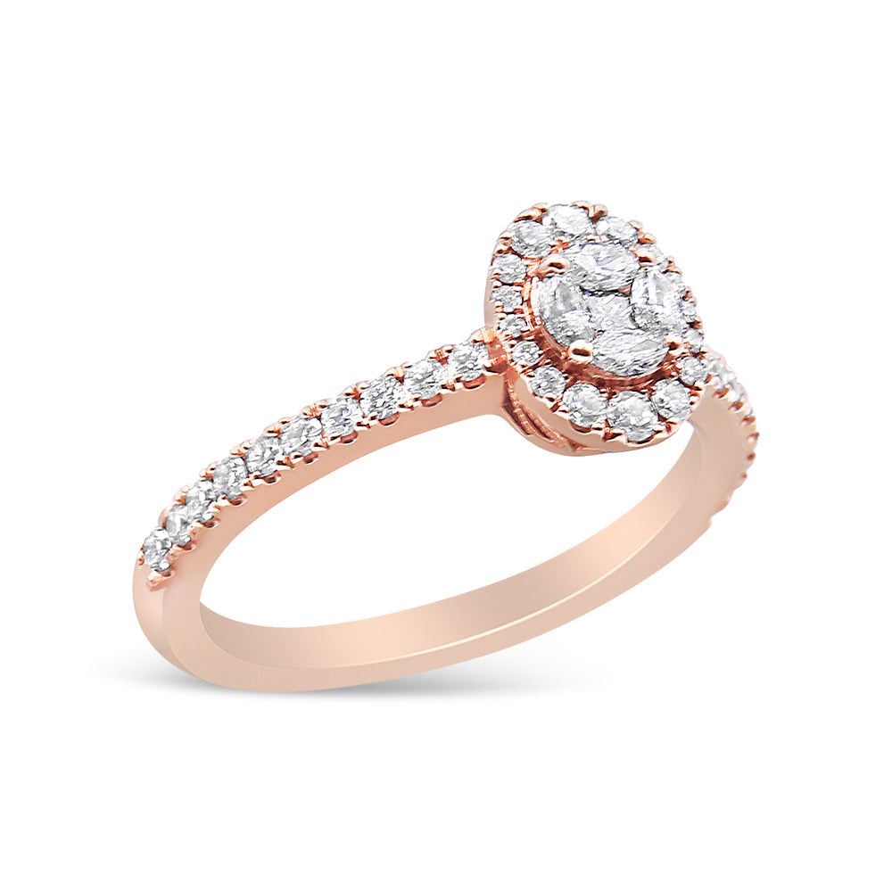 18K Rose Gold 1/2 Cttw Composite Marquise Composite Diamond Oval Shaped Halo Engagement Ring (F-G Color, VS1-VS2 Clarity)-3