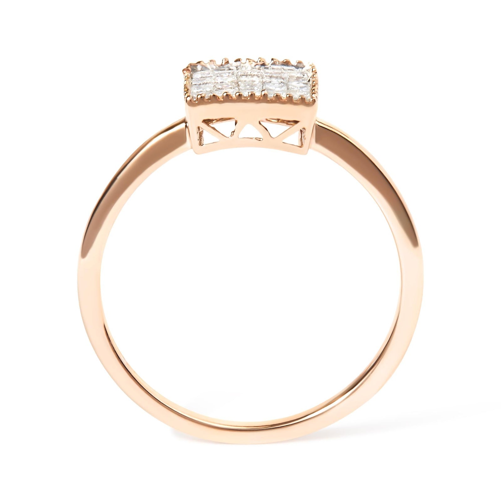 10K Rose Gold 1/3 Cttw Invisible Set Princess Cut Diamond Composite Square Shape Ring for Women (H-I color, I1-I2 clarity)-4