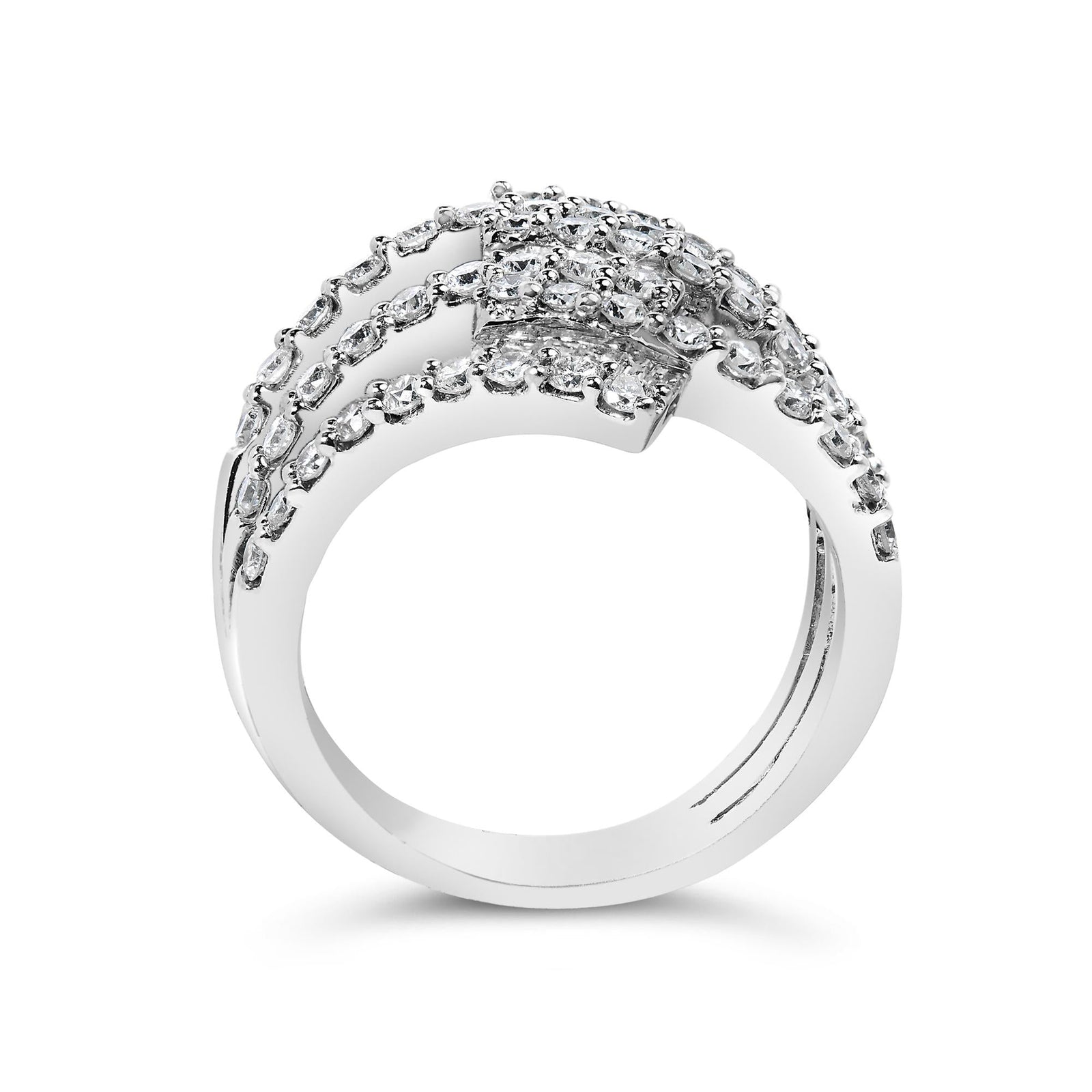 18K White Gold 1 3/4 Cttw Diamond Multi Crossover and Split Shank Cocktail Ring-4