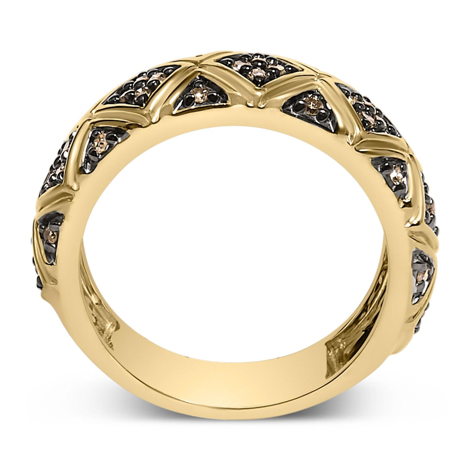 10K Yellow Gold Plated .925 Sterling Silver 3/8 Cttw Champagne Diamond Geometric Style Band Ring-4