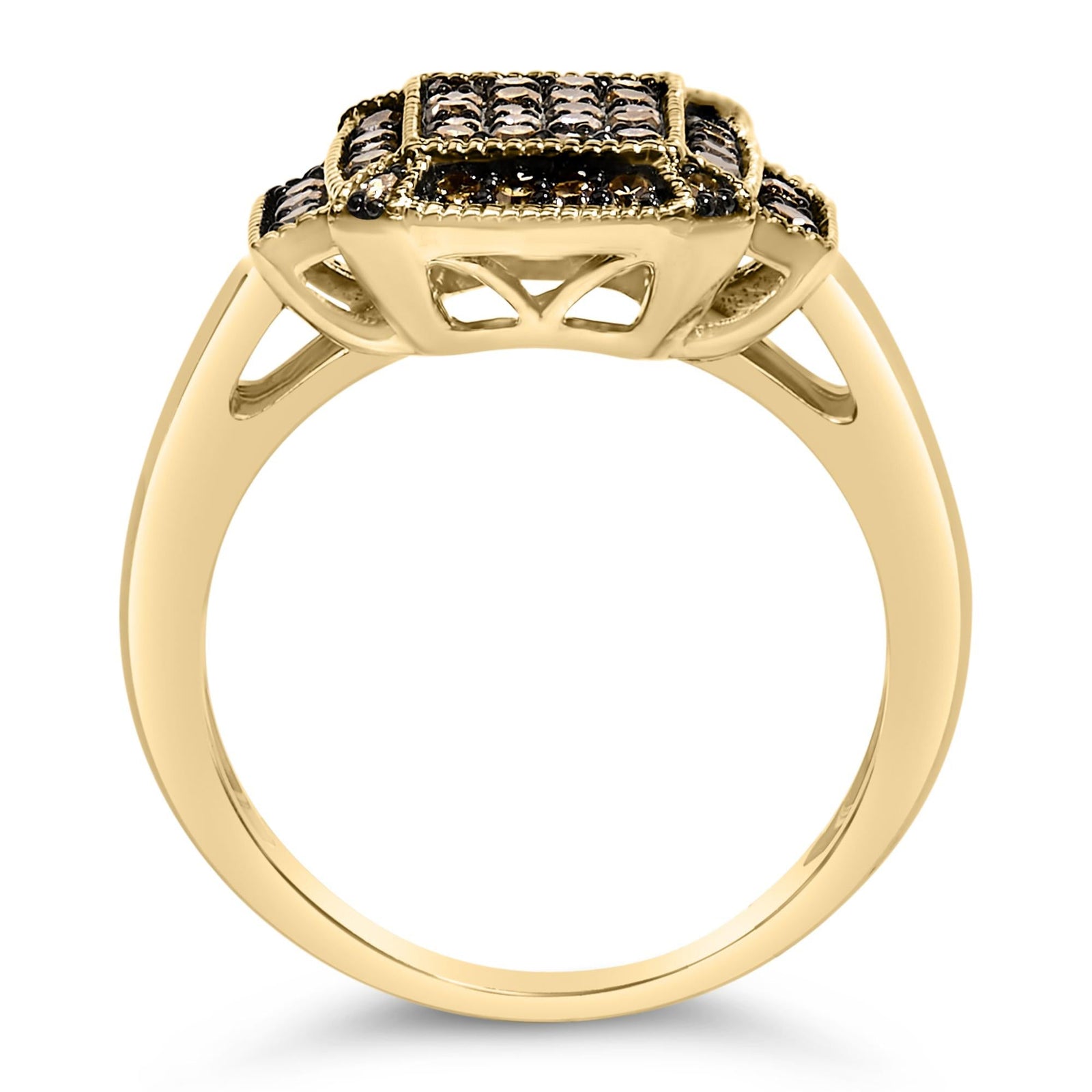 10K Yellow Gold Plated .925 Sterling Silver 1/2 Cttw Champagne Diamond Step Up Ring-4