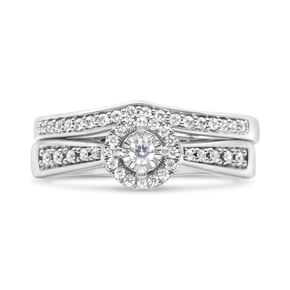 .925 Sterling Silver 1/3 Cttw Diamond Halo and Pave Shank Engagement Ring Set (I-J Color, I3 Clarity)-3