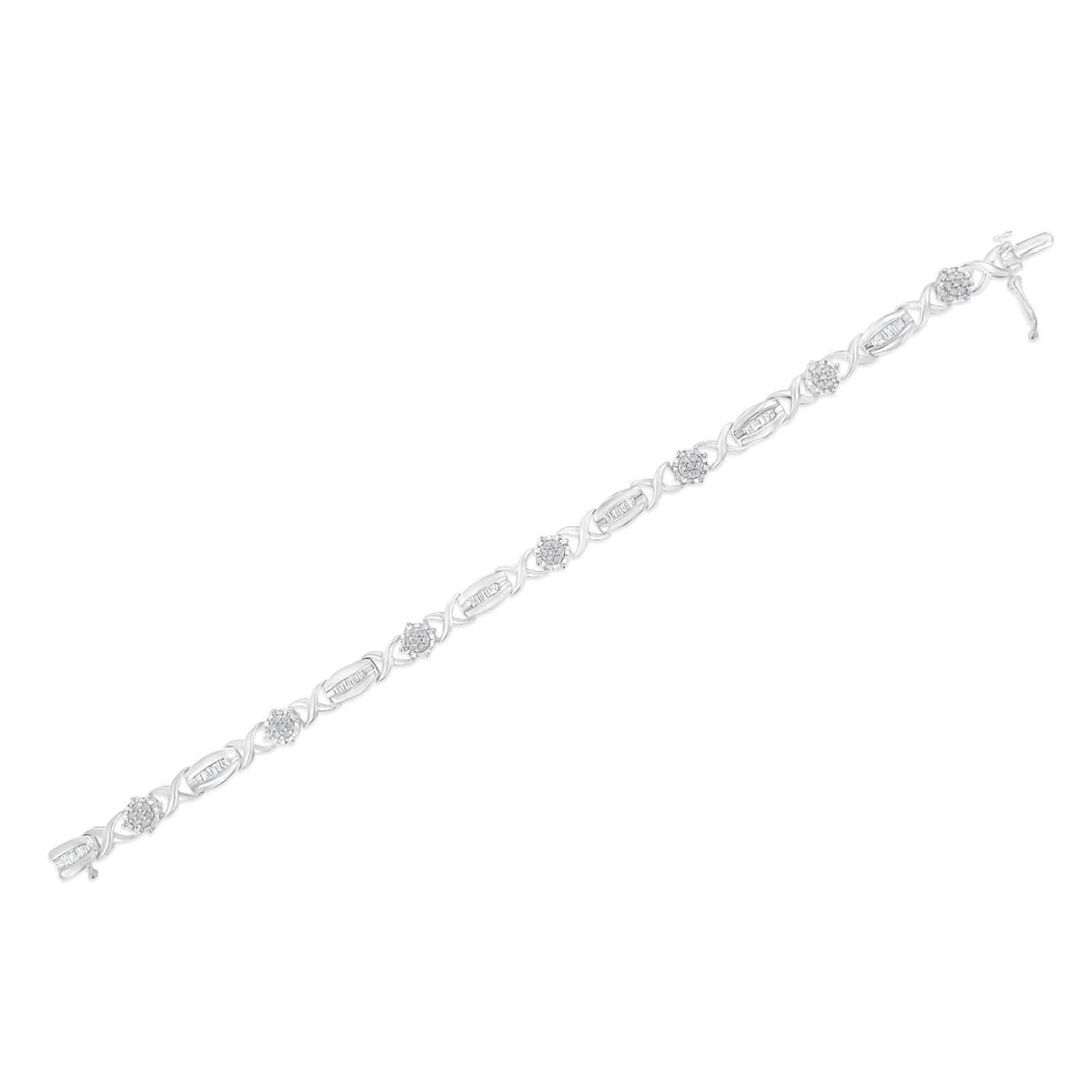 .925 Sterling Silver 1.0 Cttw Round-Cut and Baguette-Cut Diamond X-Link Bracelet (I-J Color, I1-I2 Clarity) - 7"-4