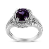 .925 Sterling Silver 9X7 Oval MM Purple Amethyst Solitaire and Diamond Accent Ring-4