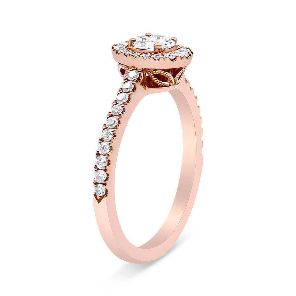 18K Rose Gold 1/2 Cttw Composite Marquise Composite Diamond Oval Shaped Halo Engagement Ring (F-G Color, VS1-VS2 Clarity)-4