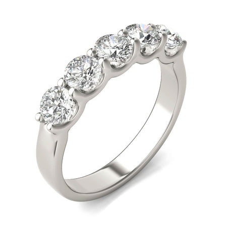 AGI Certified 1 1/4 CTW Round Lab Grown Diamond (G/VS) Five Stone Anniversary Band in 14K White Gold