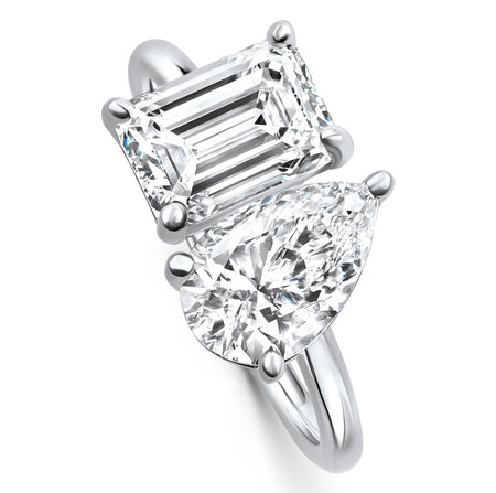 AGI Certified 3.50 CTW Toi Et Moi Lab Grown Diamond Ring in Pear & Emerald Cut 14K White Gold-0