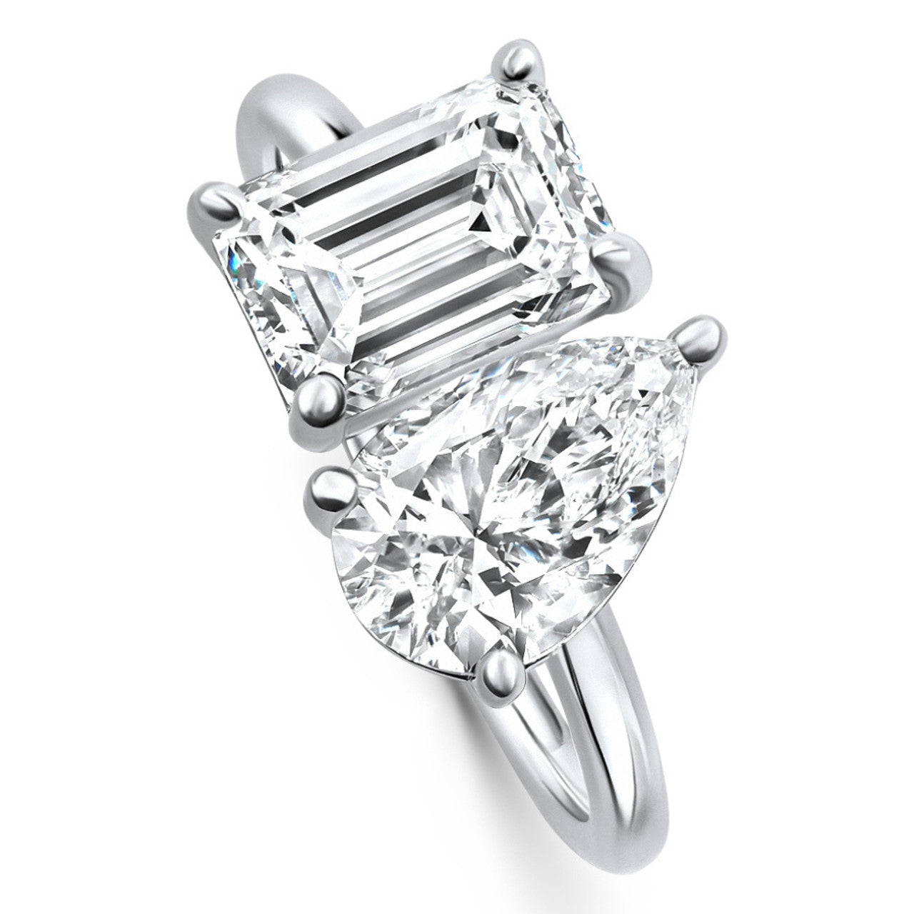 AGI Certified 3.50 CTW Toi Et Moi Lab Grown Diamond Ring in Pear & Emerald Cut 14K White Gold-0